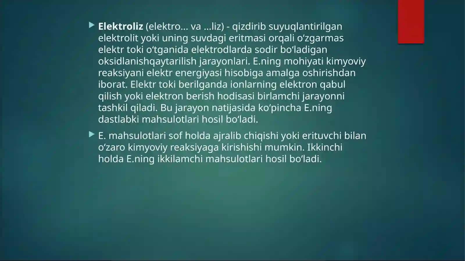 Biologiya yo’nalishi 2 E-guruh talabasi - Elektroliz hodisasi 3