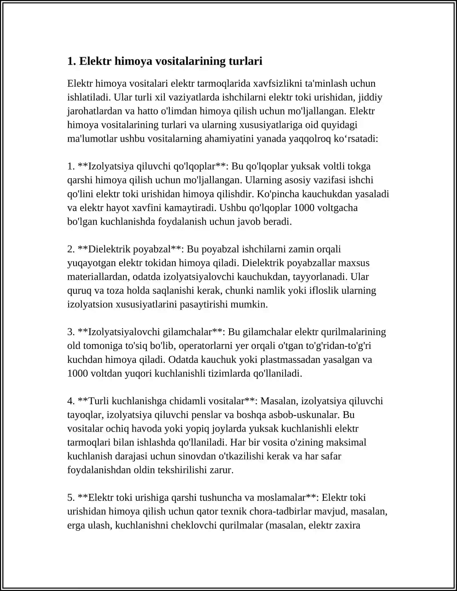 ELEKTR HIMOYA VOSITASI QOʻLLASH VA SINASH 3