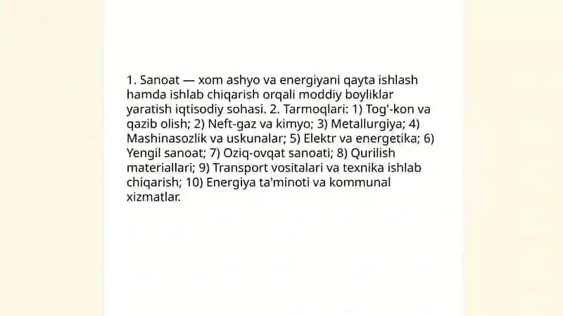 Sanoatning tarmoqlar va tarkibi va o'ziga xos xususiyatlarini o'rganish 3