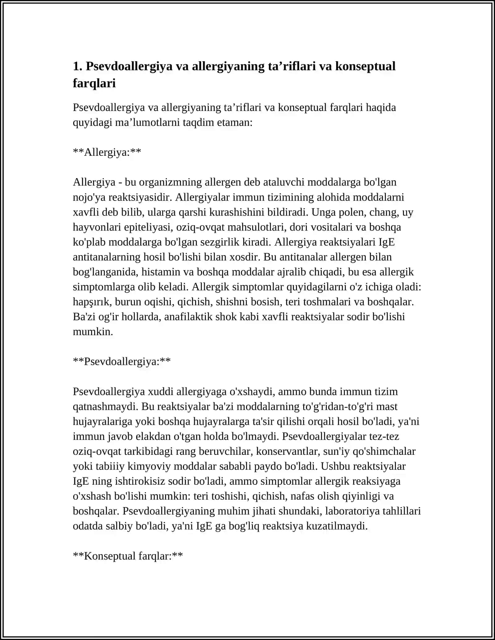 Psevdoallergiya va allergiyaning o'rtasidagi farqlar 3