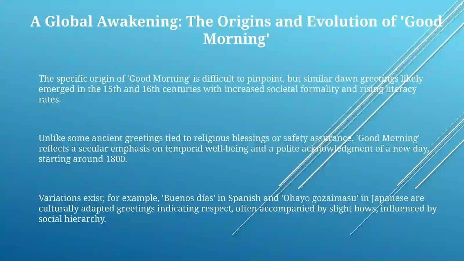 'Good Morning' in the Modern World: Psychological Impact, Technological Adaptation, and the Future of Greetings 3