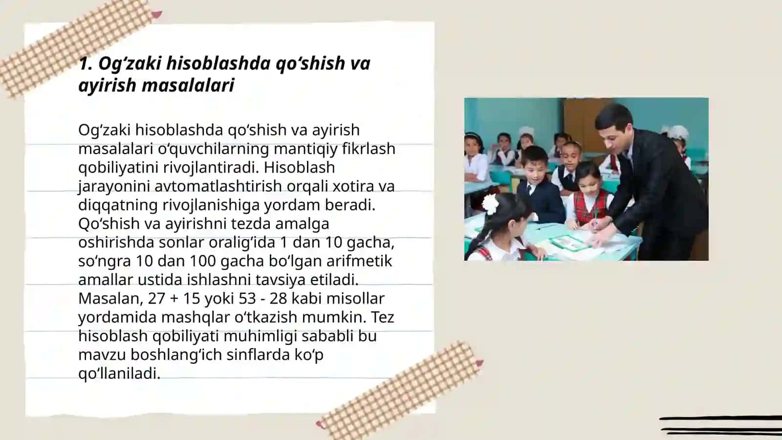 Og‘zaki hisoblashda qo‘shish va ayirish masalalari 3