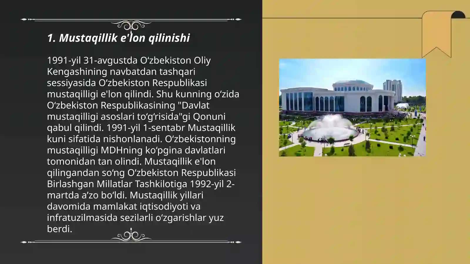 O’zbekiston Respublikasi mustaqillik asosi to’g’risidagi qonun va moddalar 3