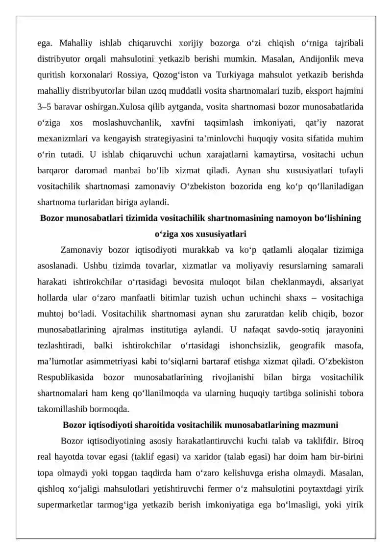 Bozor iqtisodiyoti sharoitida vositachilik shartnomasi 3