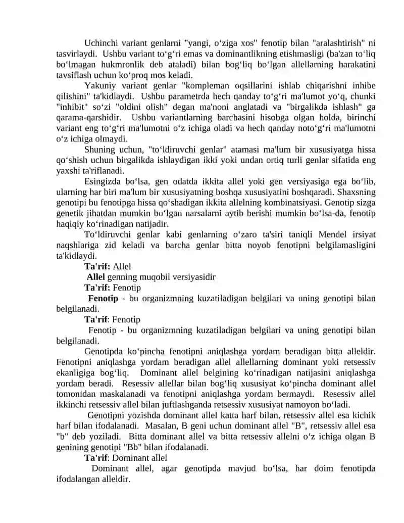 Genlarning komplementar ta’siri 3