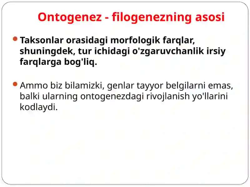 Filogenez va ontogenez o'rtasidagi bog'liqlik haqidagi ta'limot 3