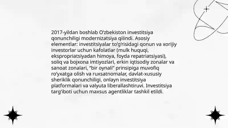 O’zbekistonda xorijiy investitsiyalamni jalb qilish siyosati 3