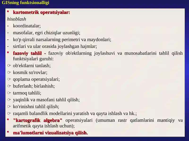 GISning funktsionalligi va GIS texnologiyalari elementlari 3