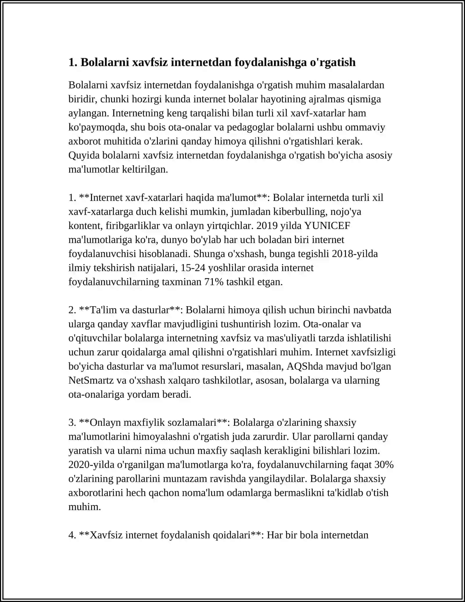 BOLALARNI ULARNING SALOMATLIGIGA ZARAR YETKAZADIGAN AXBOROTLARDAN HIMOYA QILISH 3