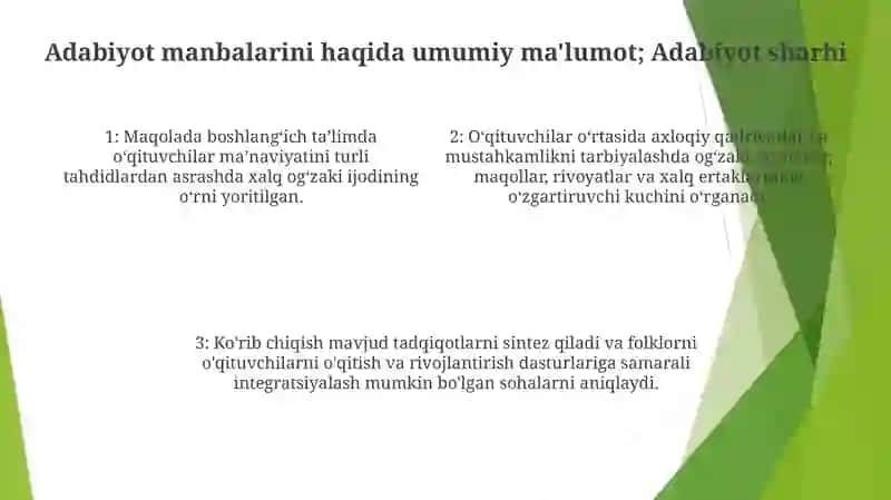 BoshlangʻIch TaʼLimda OʻQituvchilarning MaʼNaviyatini Turli Tahdidlardan Asrashda Xalq OgʻZaki Ijodining OʻRni 3