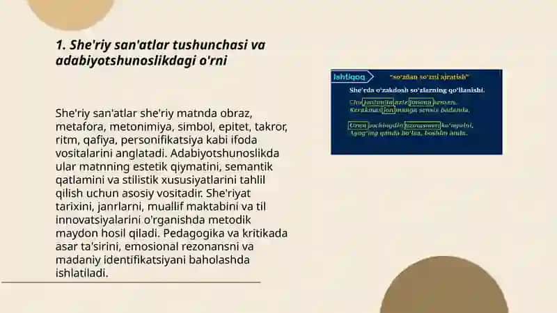 Adabiyotshunoslik nazariyasidan She'riy san'atlar mavzusiga taqdimot 3