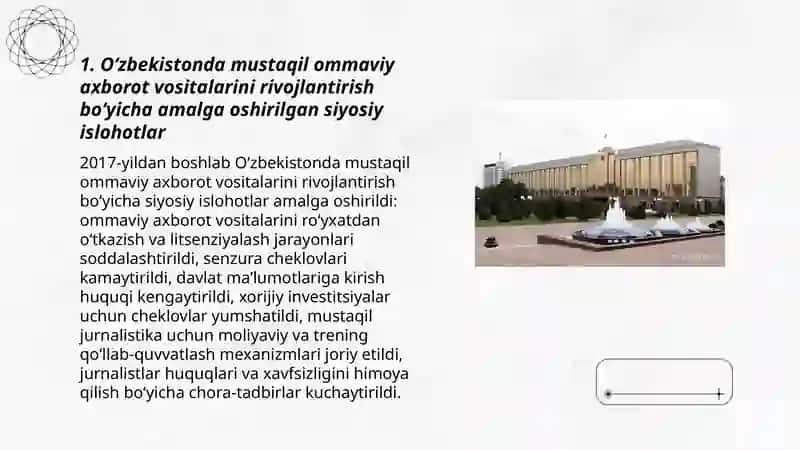Oʻzbekistonda demokratik, fuqarolik jamiyati asoslarining shakllanishi amalga oshirilgan siyosiy islohotlar 3