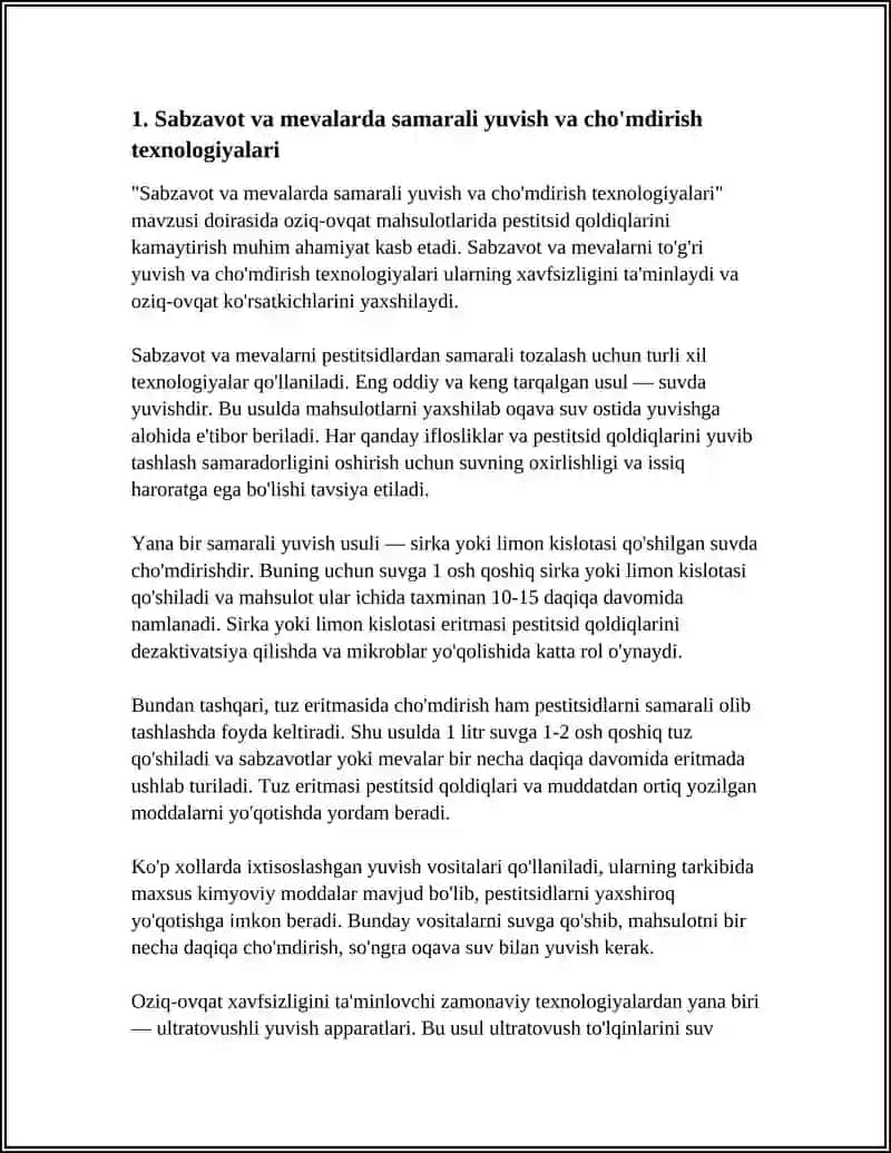 Sabzavot va mevalarda samarali yuvish va cho'mdirish texnologiyalari 3