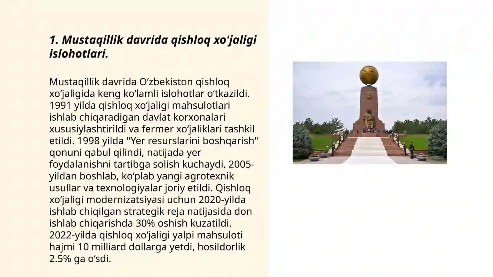 Mustaqillik davrida qishloq xo'jaligi islohotlari 3