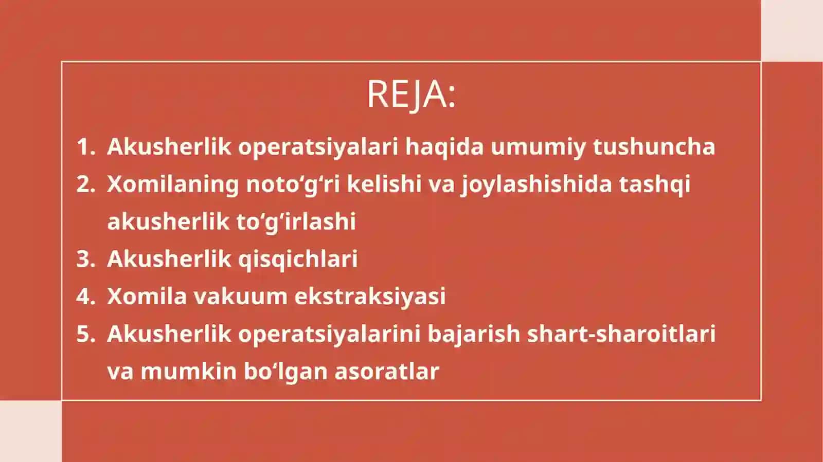 Akusherlik operatsiyalari. Xomilani noto‘g‘ri kelishi va joylashishida tashqi akusherlik to‘g‘irlashi. Akusherlik qisqichlari. Xomila vakuum ekstraksiyasi 3