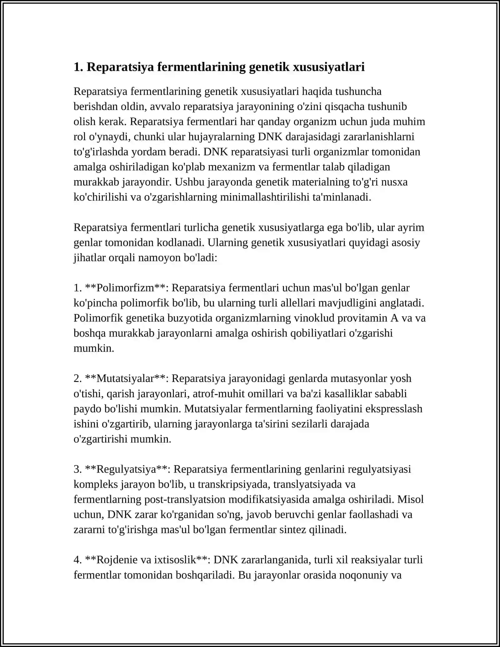 REPARATSIYA FERMENTLARI FAOLIYATNING XILMA-XILLIGI. NOALLEL GENLARNING OʻZARO TA'SIRI. PLEYOTROPIYA 3