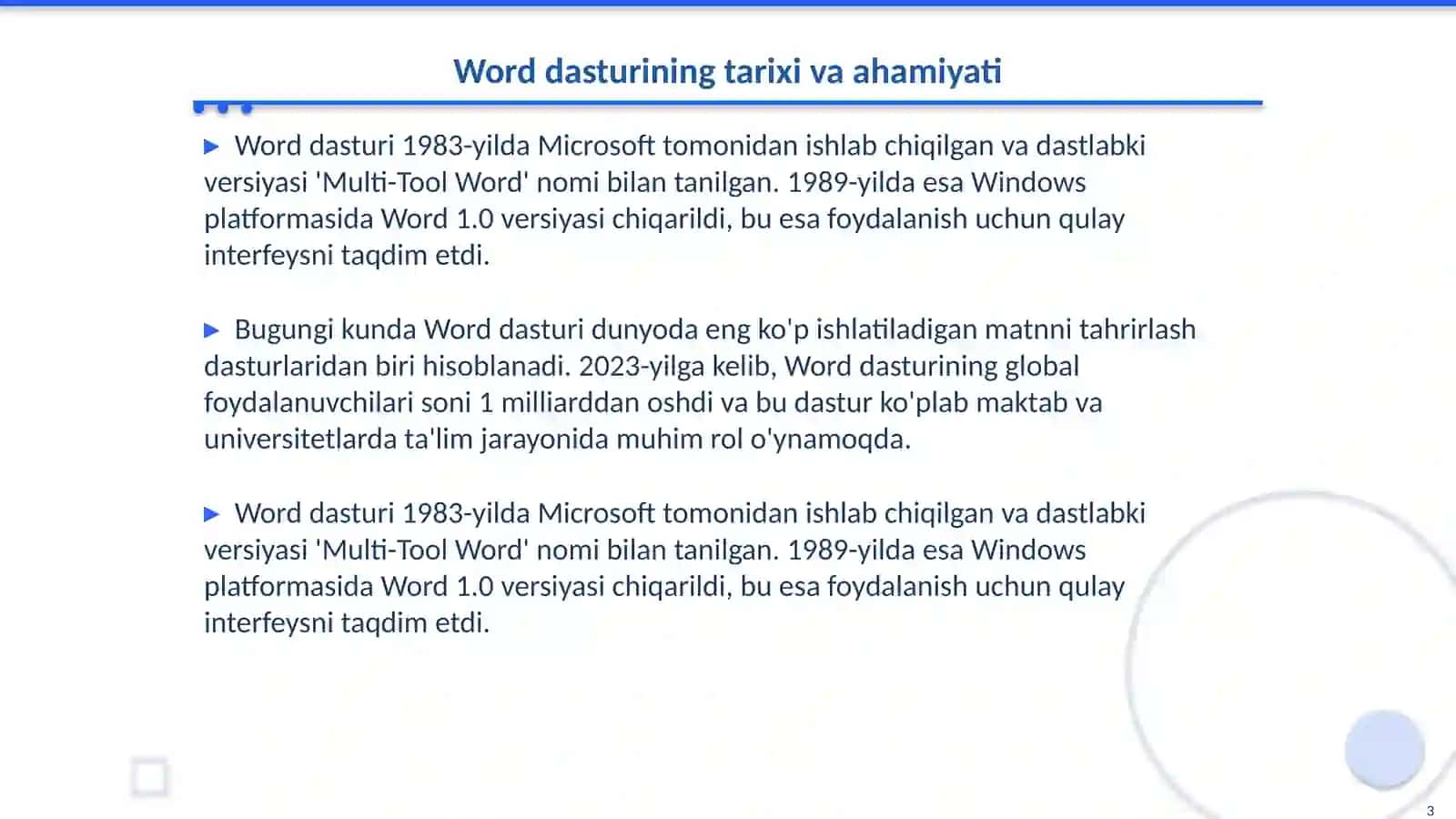 Word dasturidan foydalanish bo'yicha maktab o'quvchilari uchun yo'riqnoma 3
