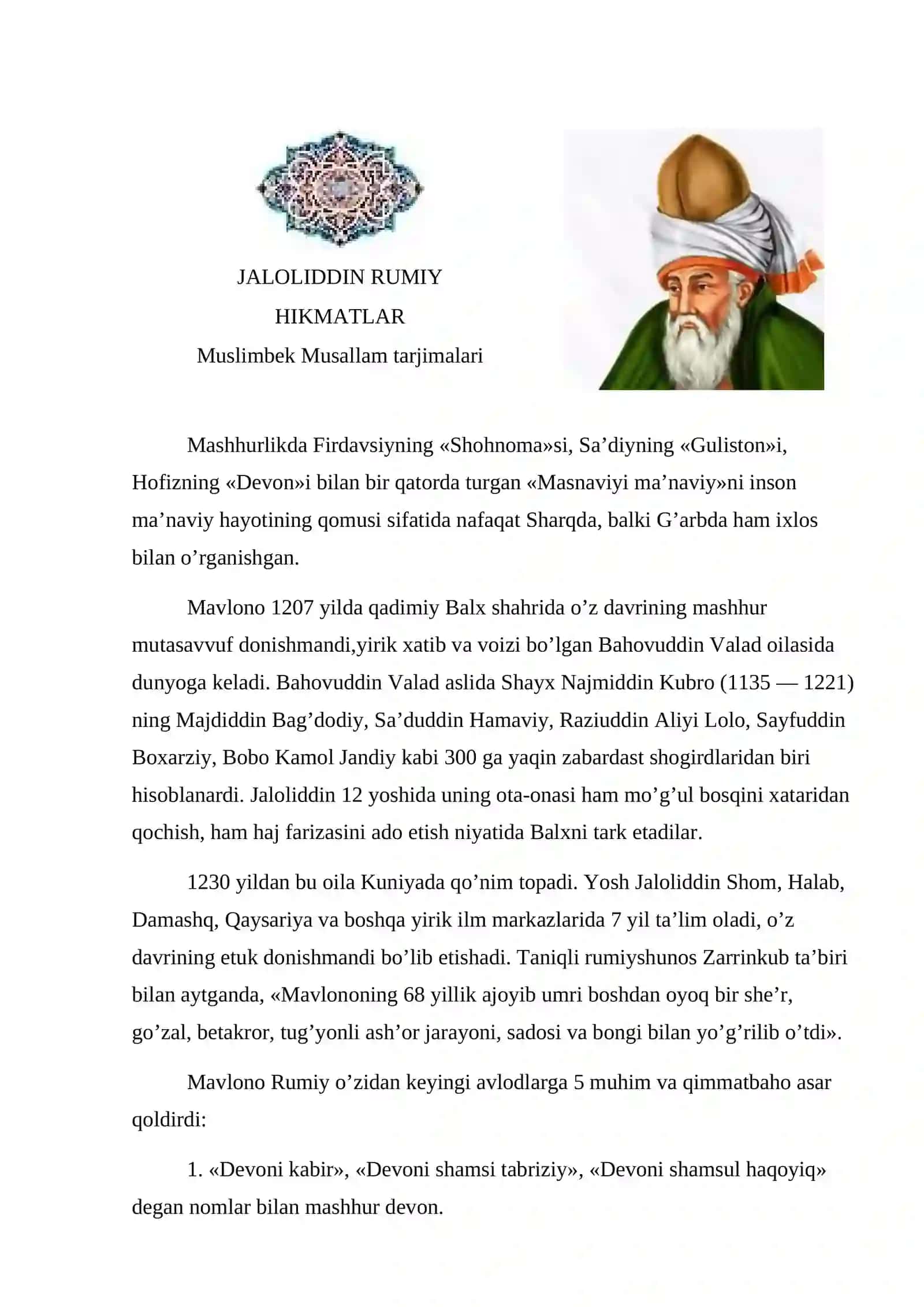 Jaloliddin Rumiy hayoti va ijodi 3