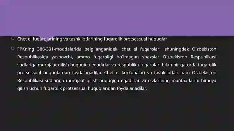 Chet elfuqarolarining vatashkilotlarining fuqarolik protsessual huquqlari 3
