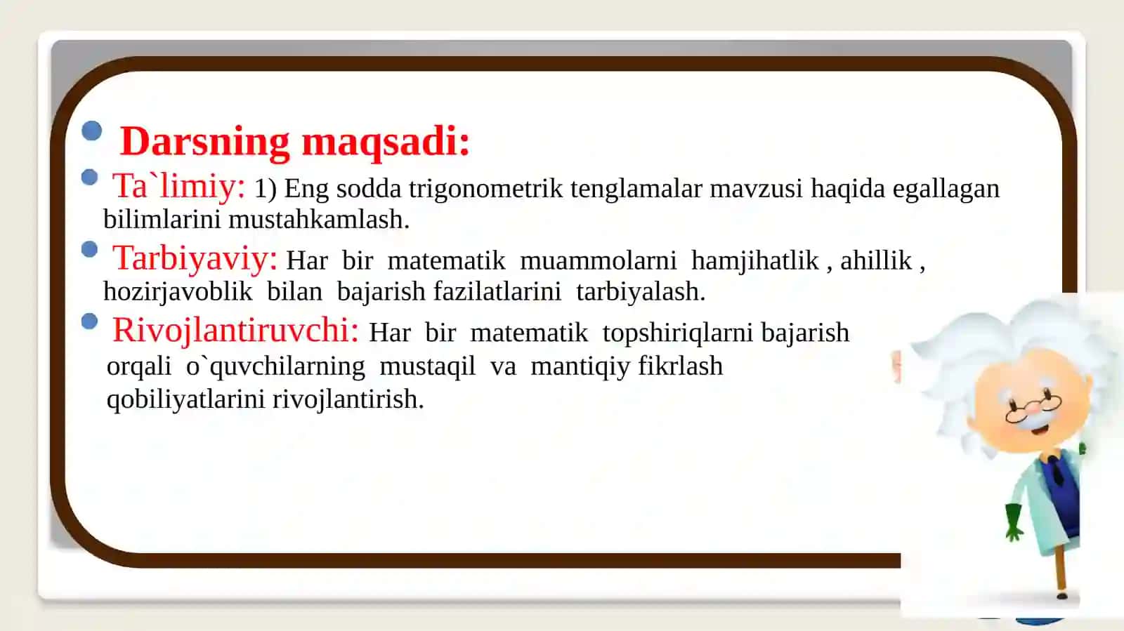 10-sinf Algebra fanidan Eng soda trigonometrik tenglamalar ochiq dars ishlanmasi 3