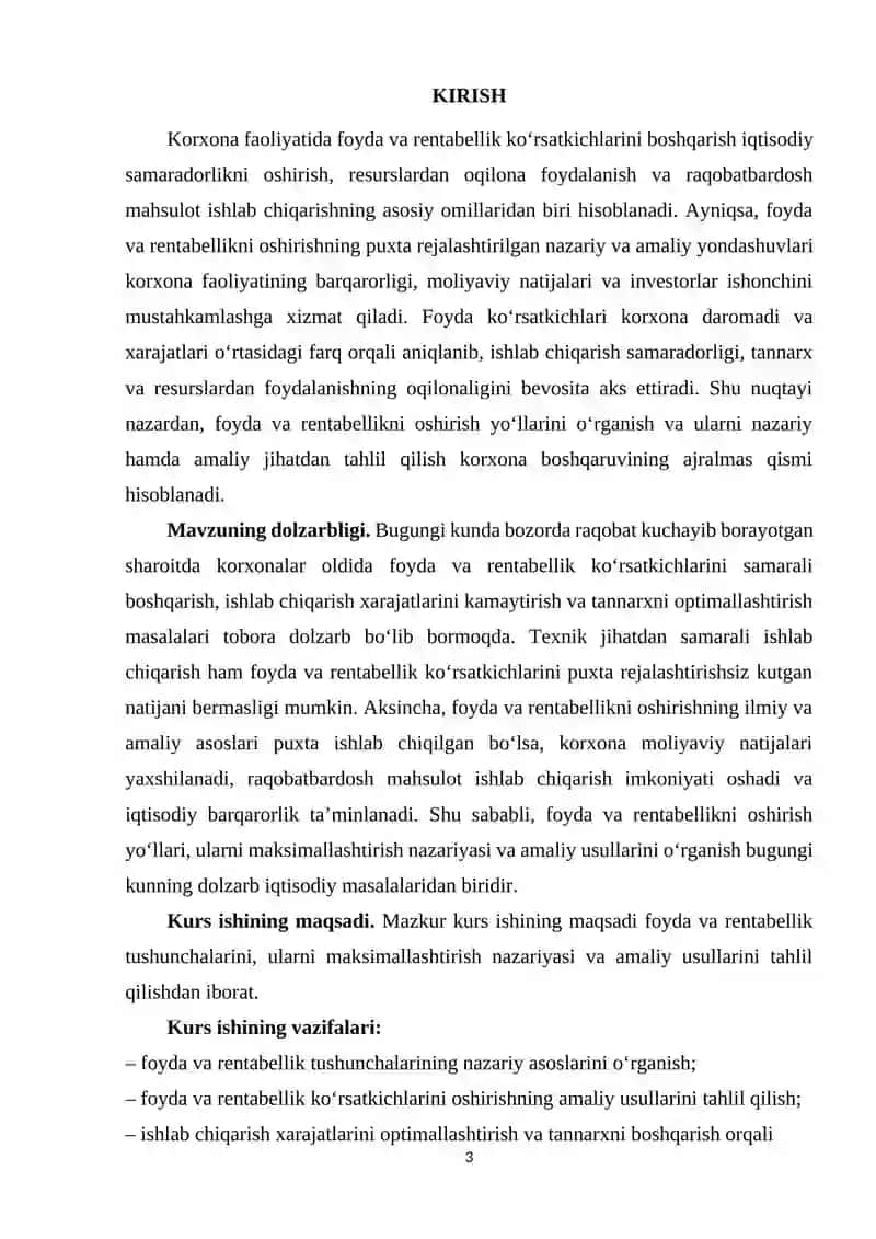 Foyda va uni maksimallashtirish. Rentabellik va uni oshirish yo’llari 3