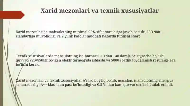 Xarid mezonlari va texnik xususiyatlar 3
