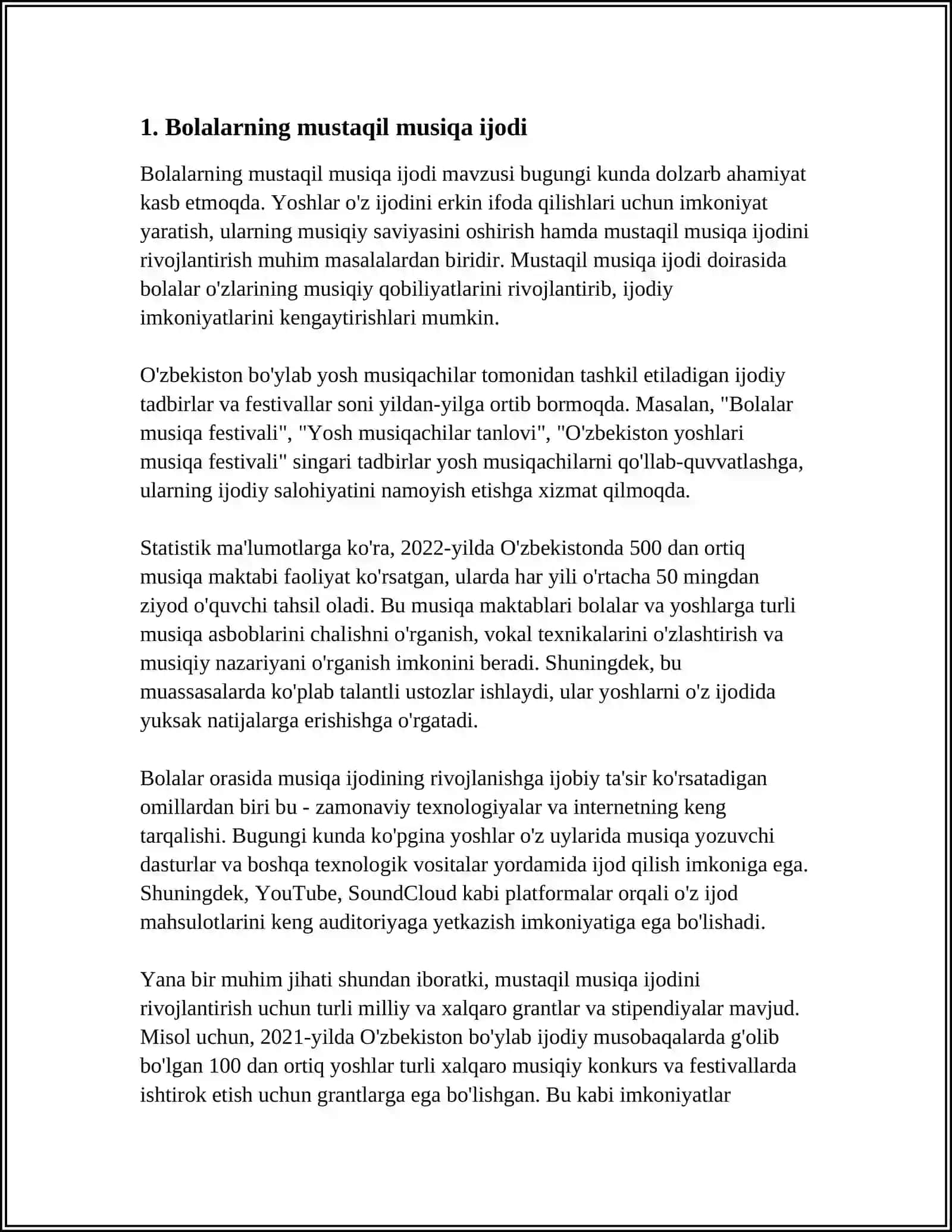 Bolalarni Mustaqil Musiqiy Faoliyatining Mazmun va Vazifasi Haqida Ma'lumot Bering 3