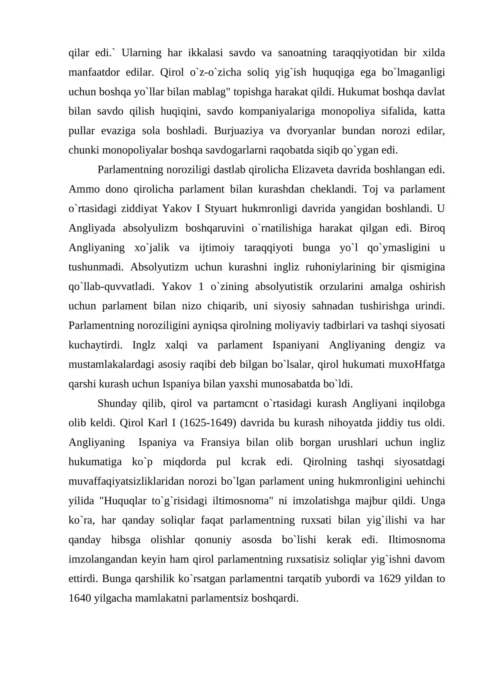 XVII asr o`rtalari va XIX asr birinchi yarmida Angliya 3