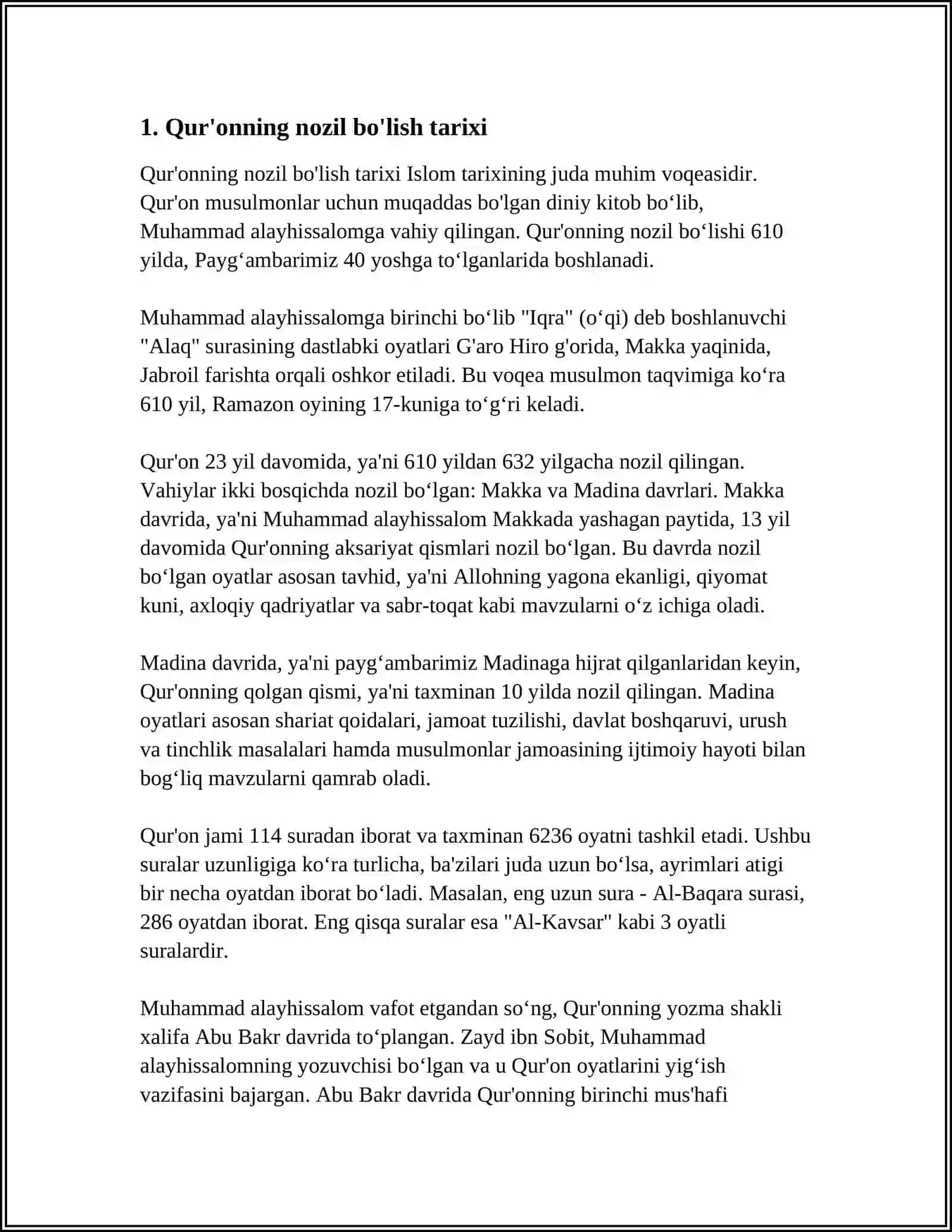 MUSTAQIL ISH Mavzu: QUR'ONI KARIM ISLOM DININING MUQADDAS MANBAYI 3