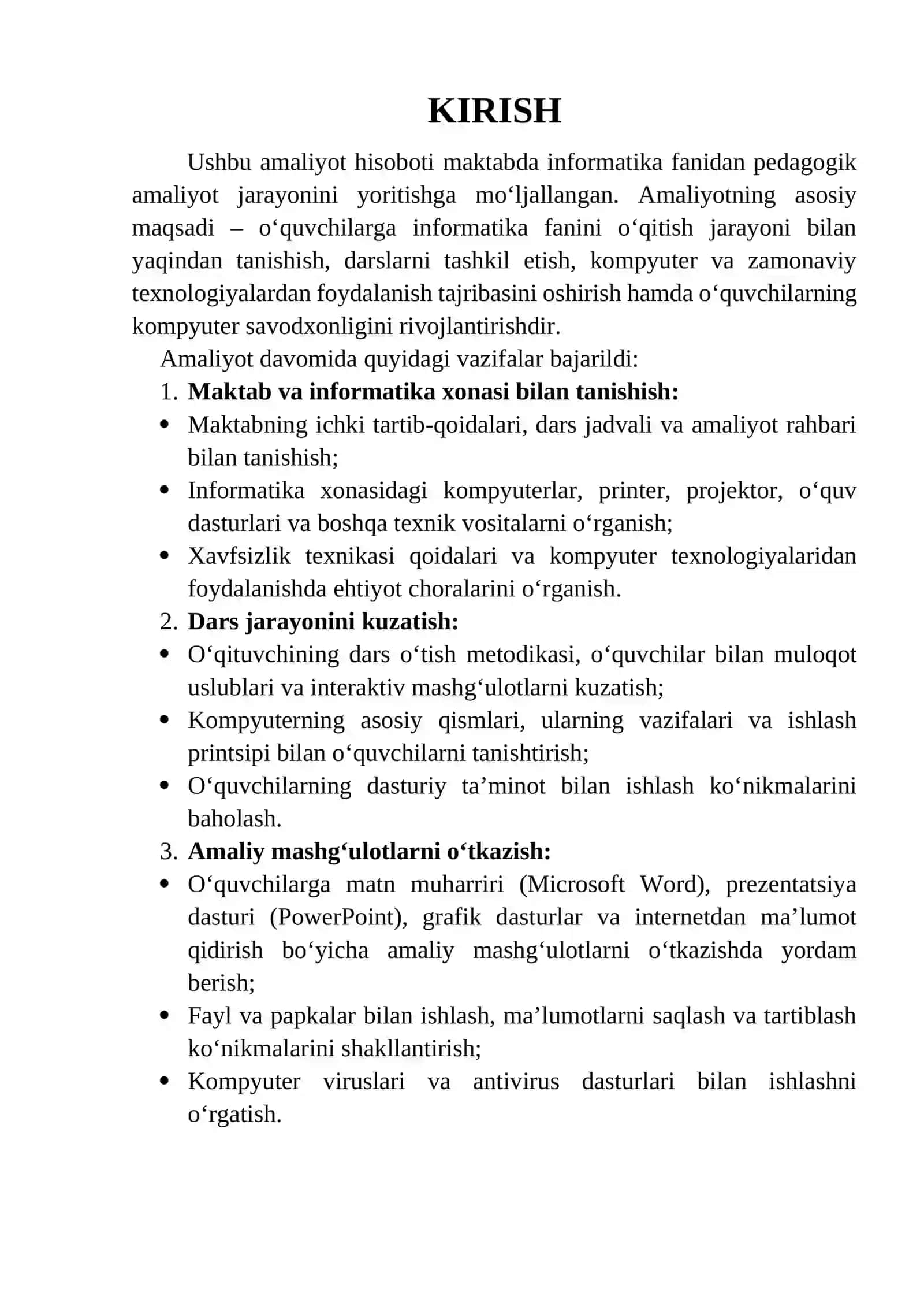 ISHLAB CHIQARISH MALAKAVIY AMALIYOT HISOBOTI 3