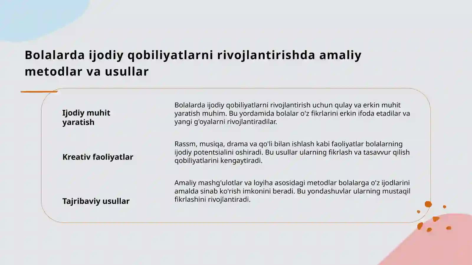 Bolalarni badiiy-ijodiy qobiliyatlarini RIVOJLANTIRISH 3