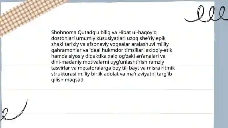 Shohnoma, Qutadg'u bilig, Hibat ul-haqoyiq 3