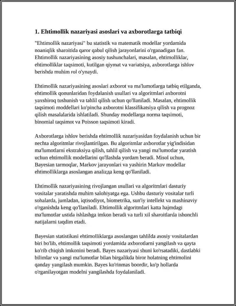 AXBOROTLARGA ISHLOV BERISHDA EHTIMOLLIK QONUNLARDAN FOYDALANISH USULLARI VA ALGORITMLARI ASOSIDA DASTURIY VOSITA YARATISH 3
