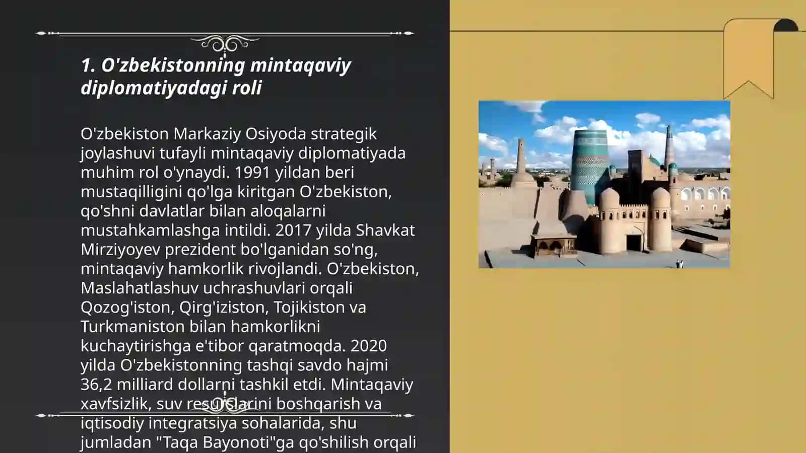 O'zbekistonning Markaziy Osiyoda tinchlik va barqarorlikni ta'minlashdagi o'rni 3