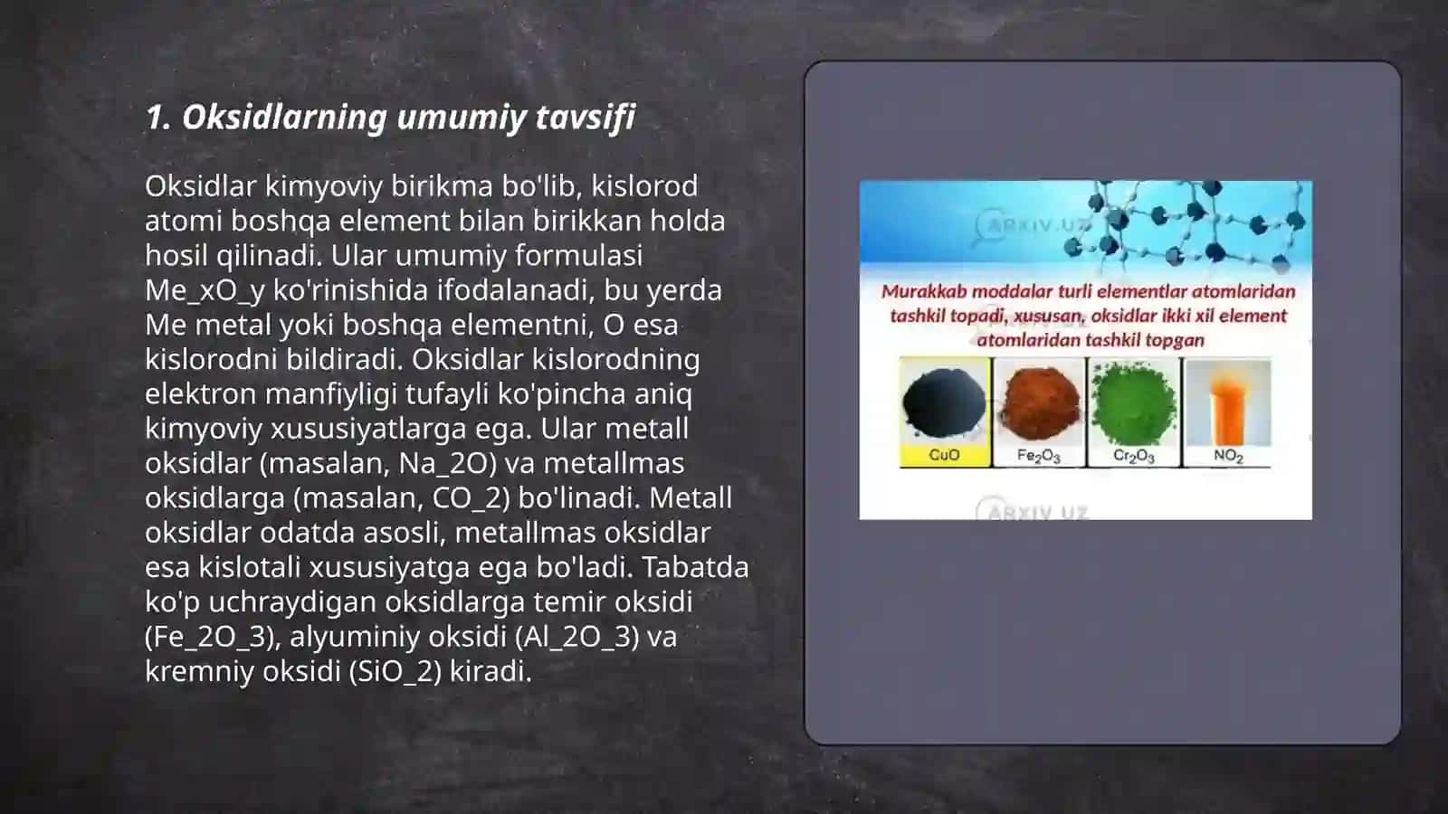 Oksidlarning olinishi va kimyoviy xossalari 3