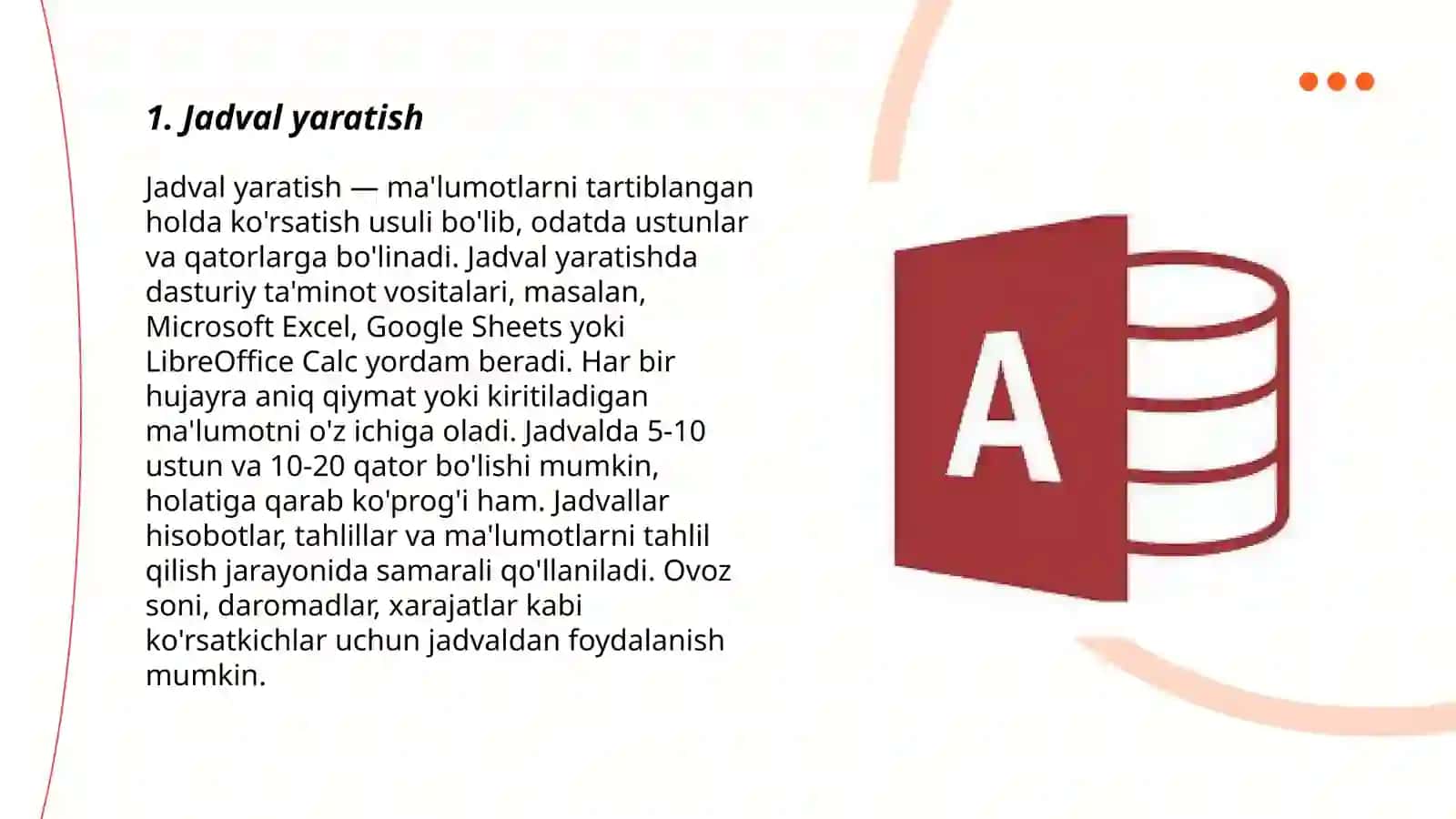 Microsoft Access dasturining asosiy ob‘ektlari bilan ishlashni o‘rganish 3