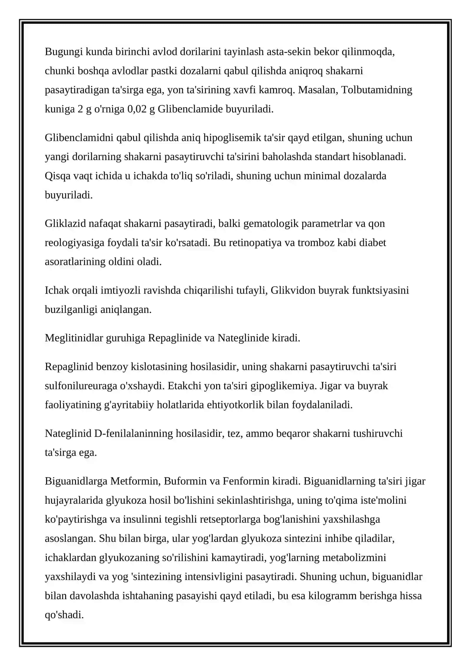GIPOGLIKEMIK DORILAR: GIPOGLIKEMIK VOSITALARNI KO'RIB CHIQISH VA KLINIK FARMAKOLOGIYASI 3