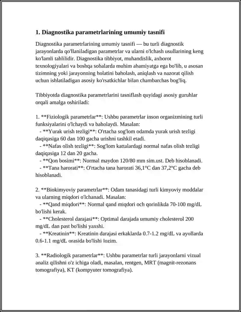 DIAGNOSTIKA PARAMETERLARINING TASNIFI 3