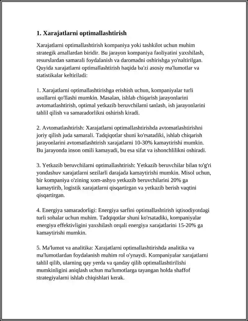 Xarajatlarni optimallashtirish 3