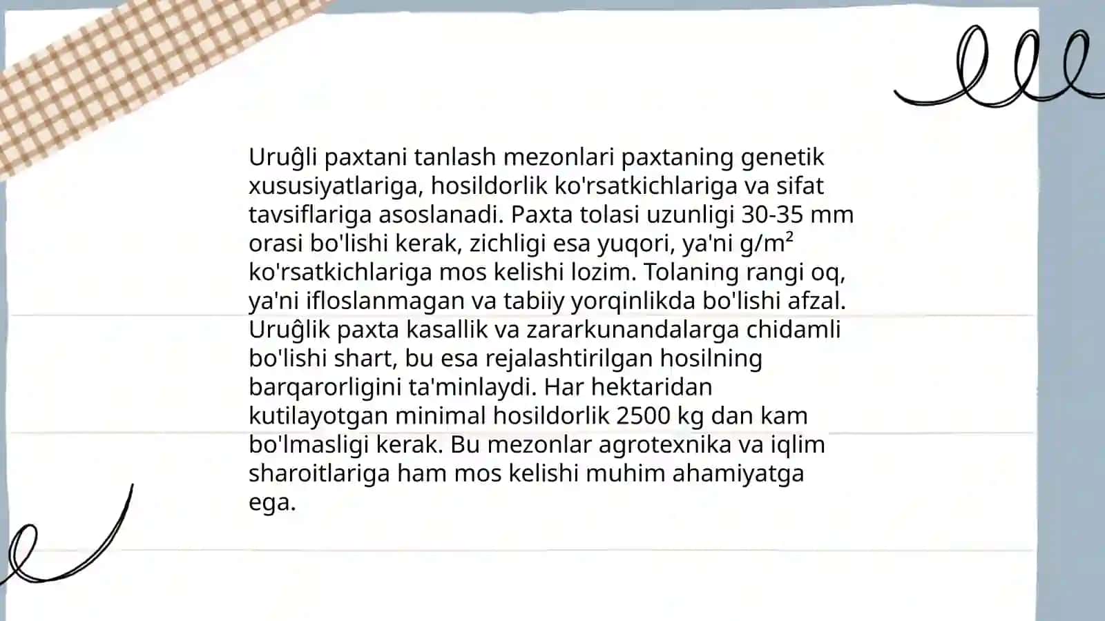 Uruĝli paxtani tanlash mezonlari 3