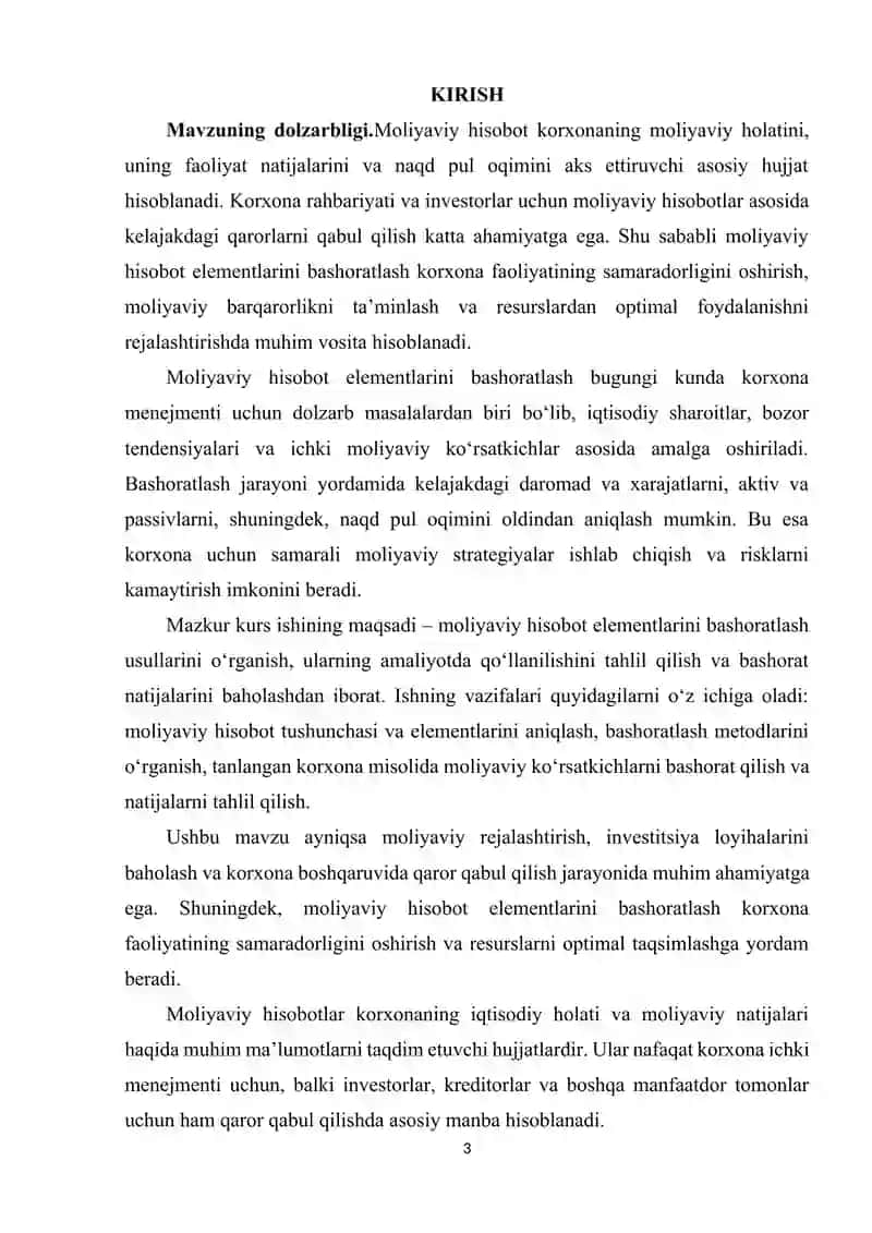 MOLIYAVIY HISOBOT ELEMENTLARINI BASHORATLASH. 3