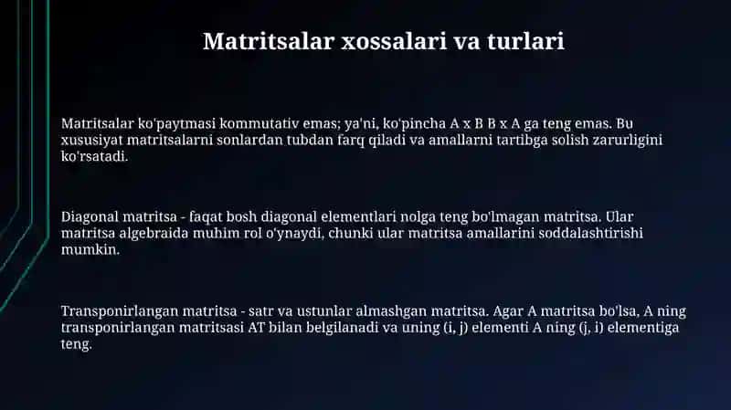 Matritsaning xossalari 3