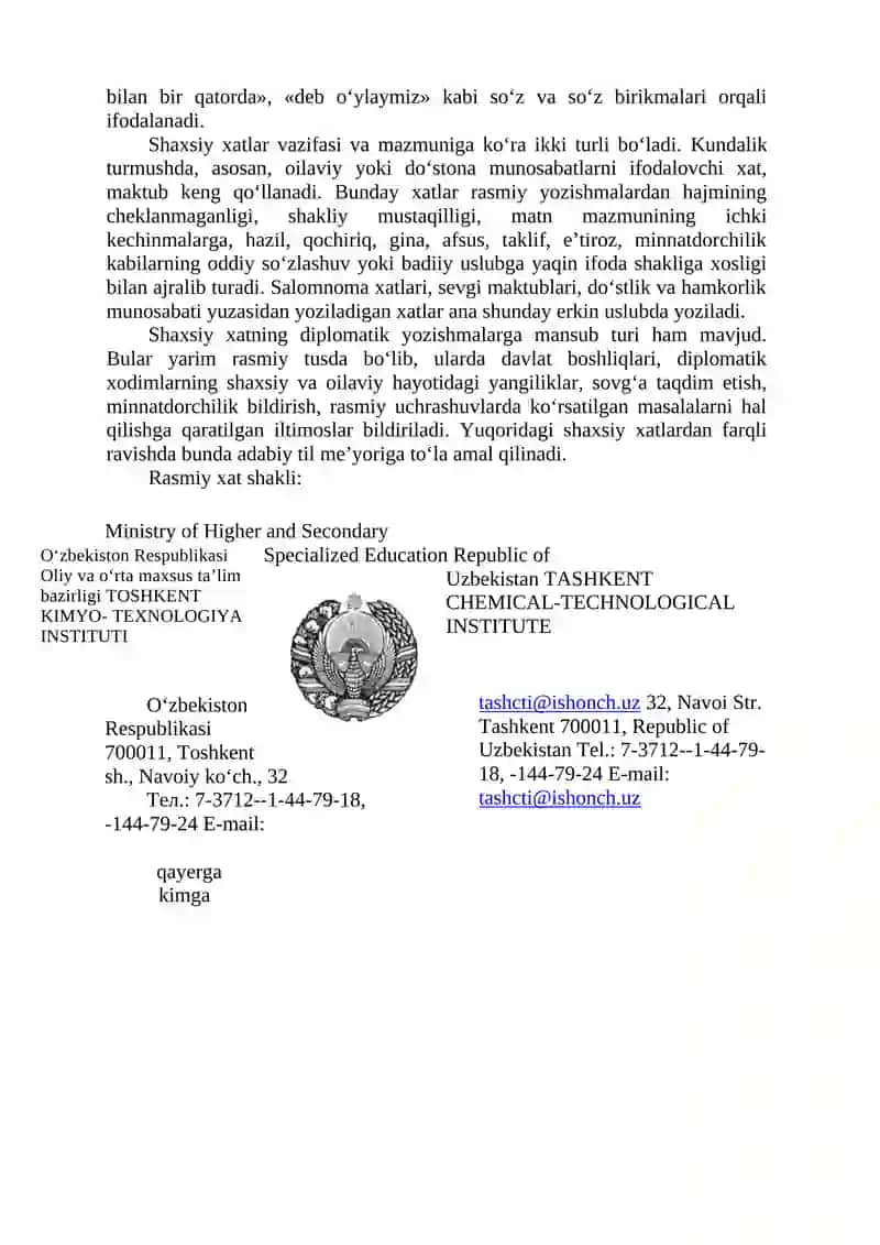 Xizmat yozishmalari 3