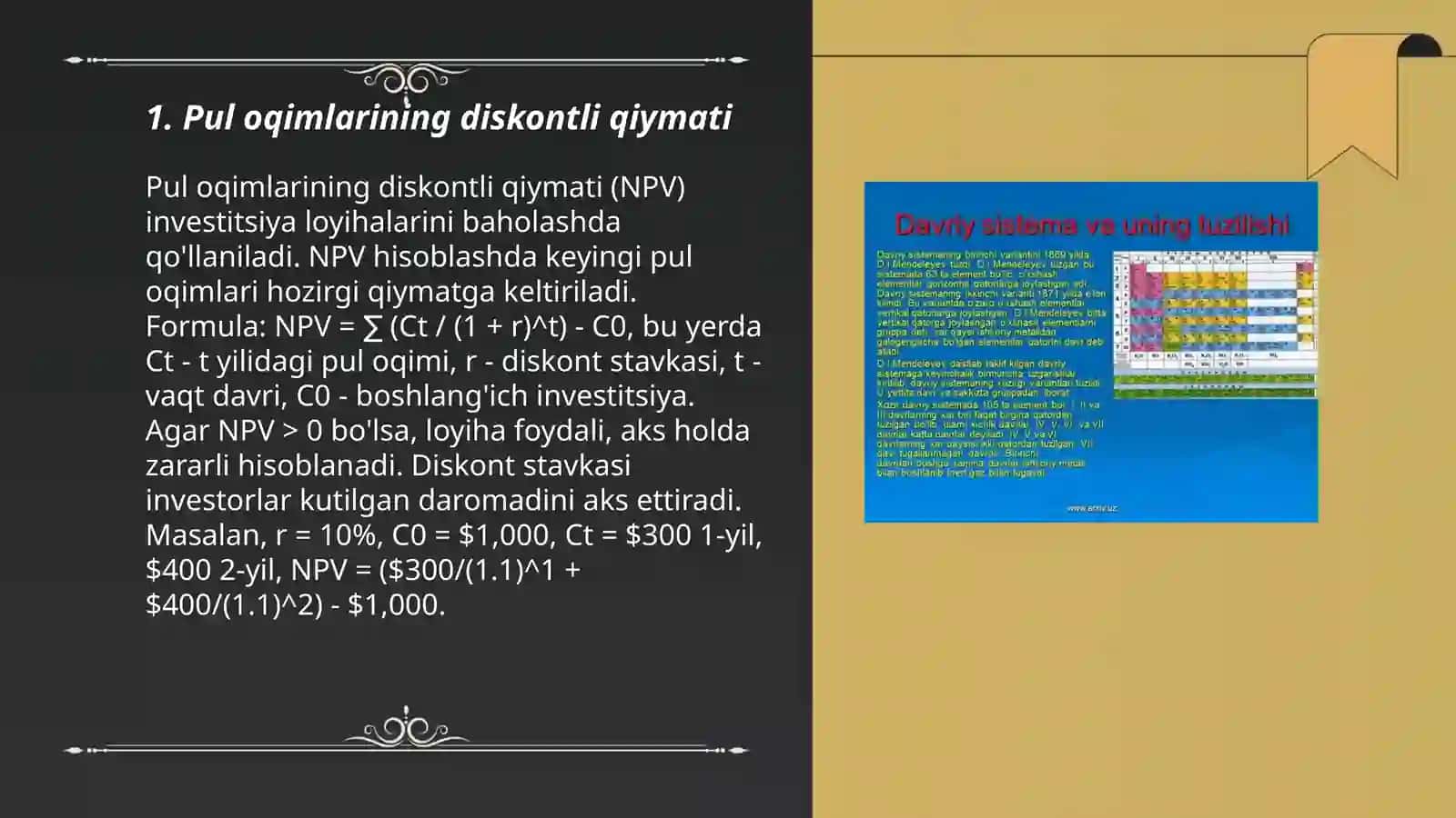 Pulning davriy qiymati va pul oqimlarining diskontli tahlili 3