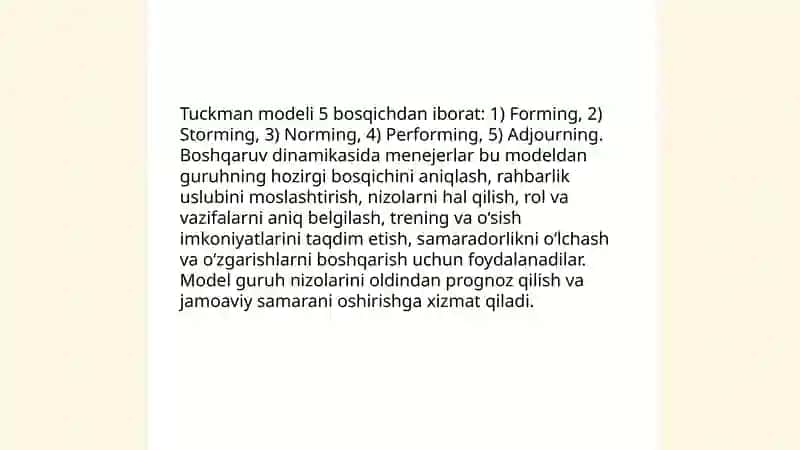Boshqaruv dinamikasidagi guruhning rivojlanish bosqichlari 3