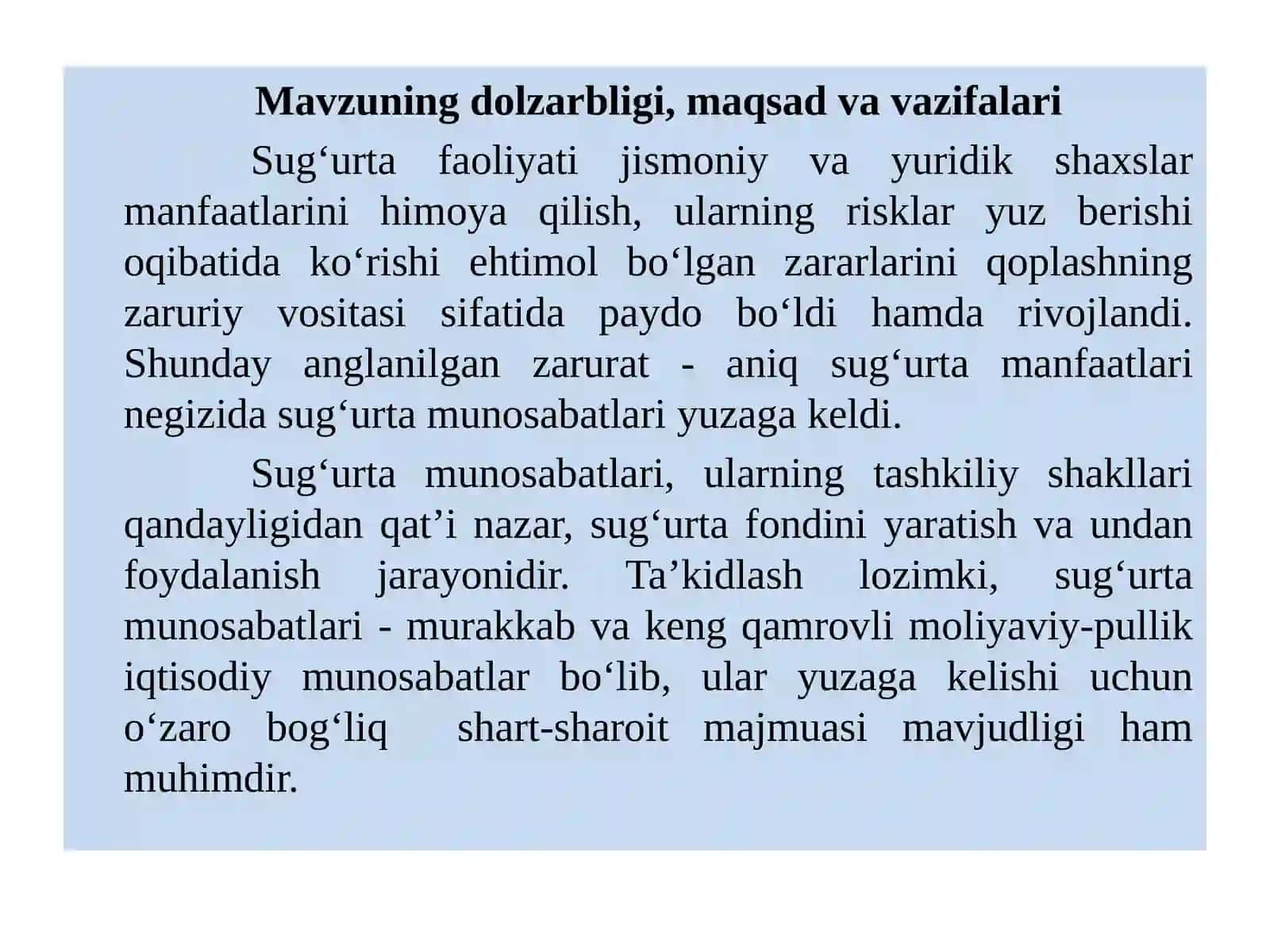 Sug‘urta ishi fanidan taqdimoti 3