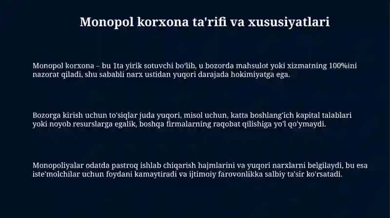Monopolist Korxonaning Ishlab Chiqarish Qarorlari va Monopol Hokimiyat Oqibatlari 3