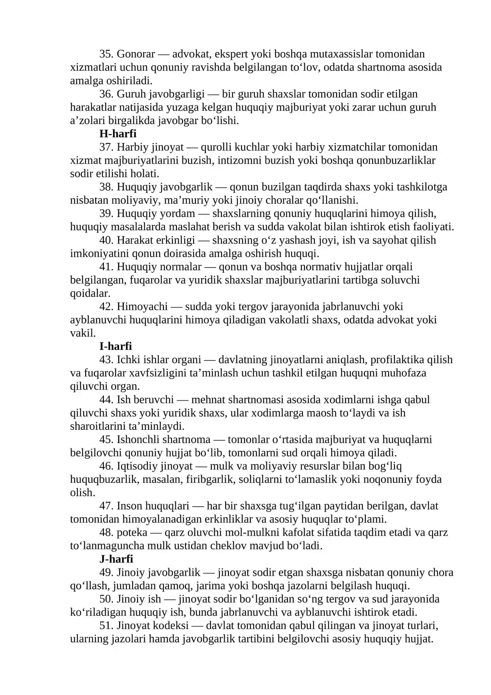 Fuqarolik huquqiga kirish fanidan Alifbo tartibida tuzgan Glossary 3