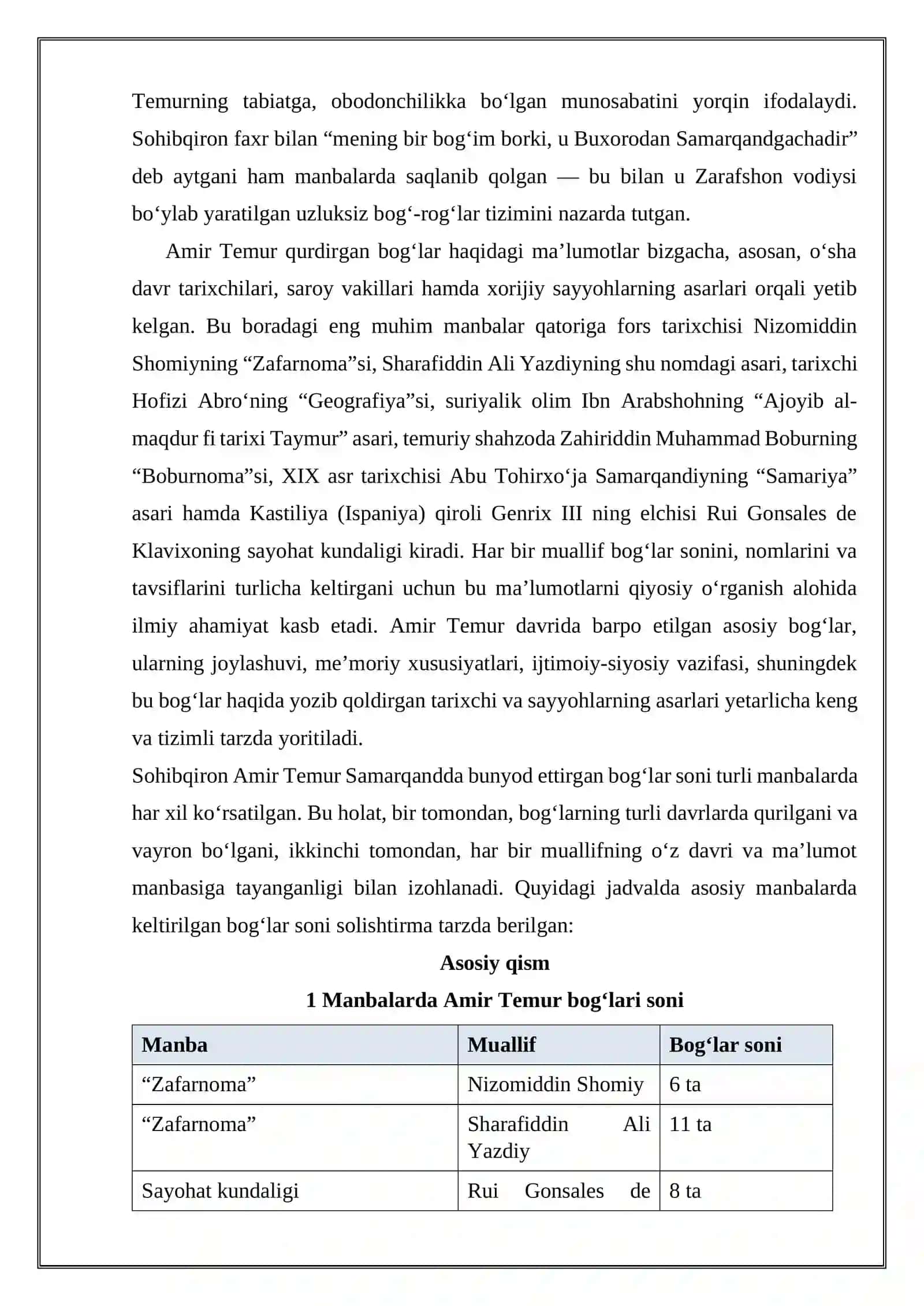 Amir Temur bunyod etgan bog’lar mavzusida referat yozish 3