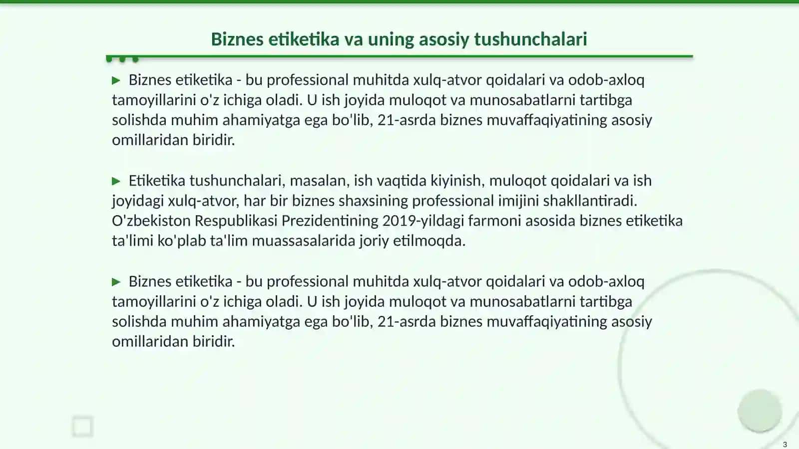 Biznes Etiketika va uning asosiy tushunchalari 3